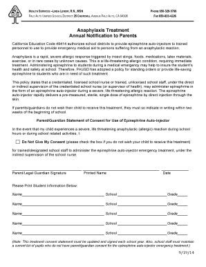 Anaphylaxis Treatment Consent Form