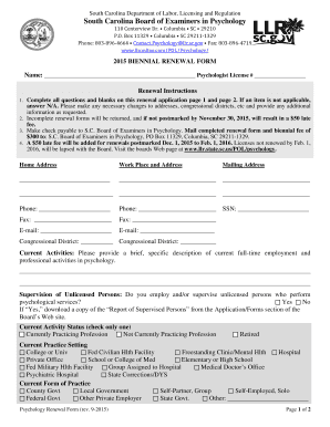 South Carolina Psychologist License Renewal Form