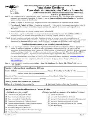 Formulario del Acuerdo entre Padre y Proveedor
