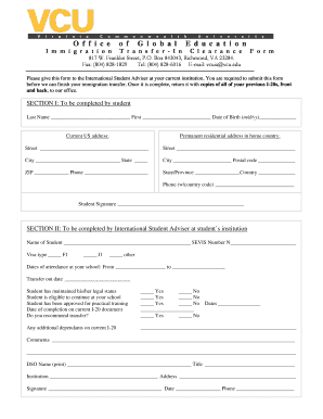 Immigration Transfer in Clearance Form
