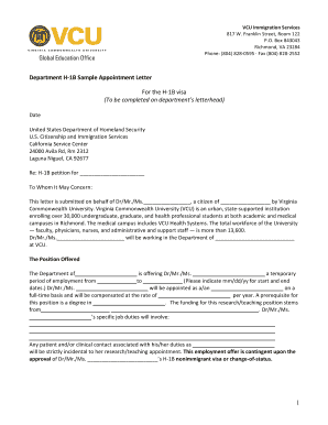 Department Sample Appointment Letter - global vcu