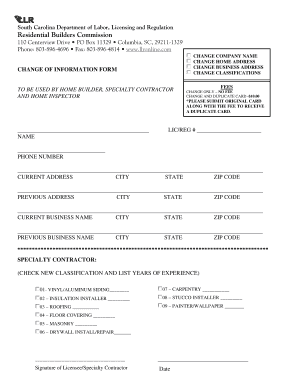 South Carolina Change of Information Form