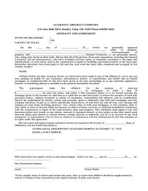 Oklahoma Affidavit and Agreement for Title Insurance