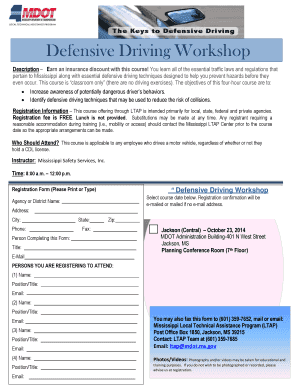 Defensive Driving Workshop Registration Form