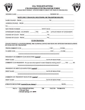 USA Weightlifting Change/Delete/Transfer Form