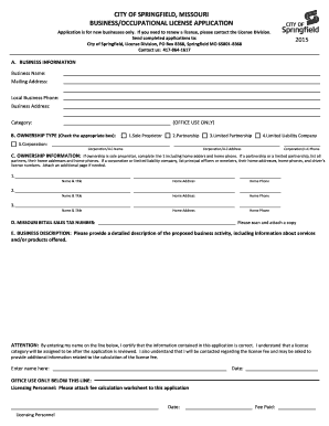 City of Springfield Business License Application