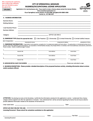 City of Springfield Business License Application