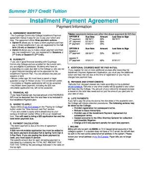 Cuyahoga Community College Tuition Installment Agreement