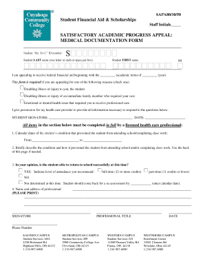Satisfactory Academic Progress Appeal Medical Documentation Form