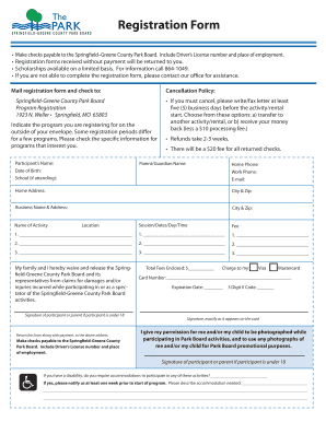 Springfield-Greene County Park Board Registration Form