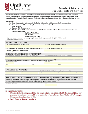 OptiCare Vision Out of Network Claim Form