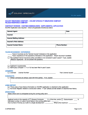Custom Homebuilders Supplemental Application