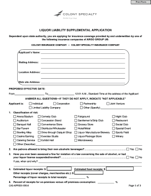 Liquor Liability Supplemental Application