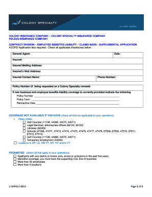 Employee Benefits Liability Claims Made Supplemental Application
