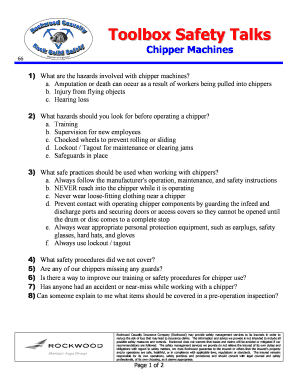 Toolbox Safety Talks Chipper Machines