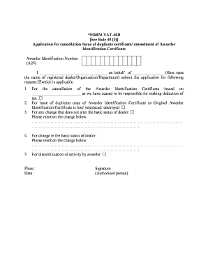 VAT-40B Form for Awarder Identification Certificate