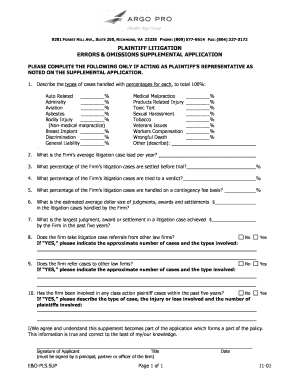 Plaintiff Litigation Errors & Omissions Supplemental Application