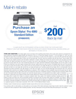 Epson Stylus Pro 4900 Mail-in Rebate Form