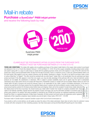 Epson SureColor P600 Mail-in Rebate Form