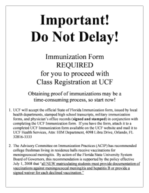 UCF Mandatory Immunization Form