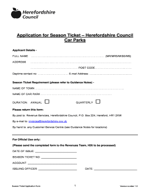 Season Ticket Application Form
