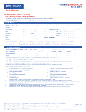 Reliance Group Travel Insurance Claim Form