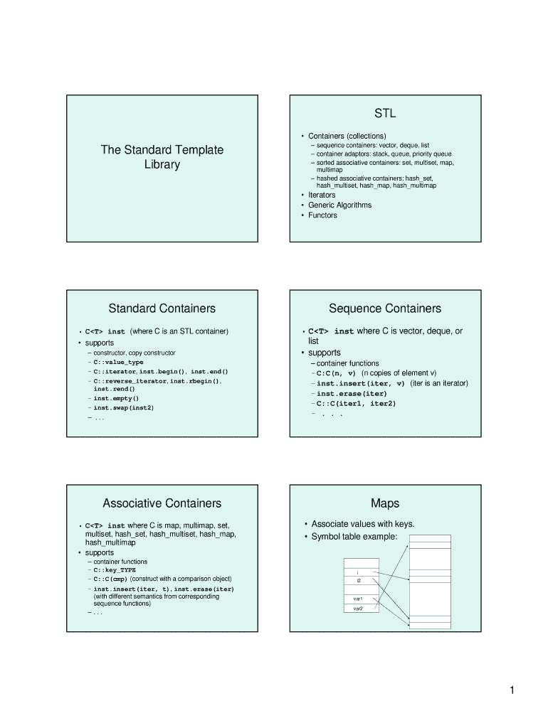 Fillable Online cs uml STL The Standard Template Library - Computer ...