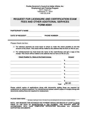 Florida Licensure and Certification Exam Fee Request Form