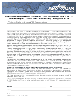 Written Authorization for Export Information Transmission