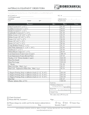 Materials & Equipment Order Form