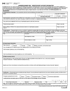 Canada Import/Export Account Application