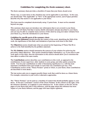 Thesis Summary Sheet