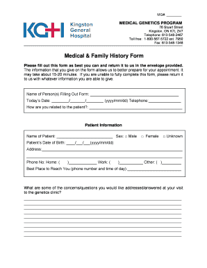 Medical Genetics Family History Form