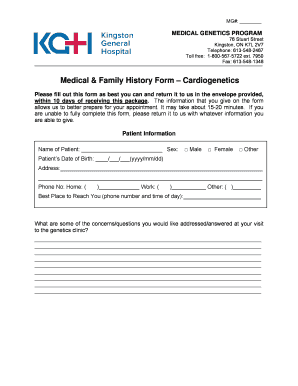Medical Genetics Family History Form