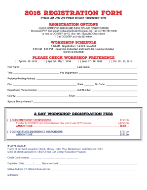 Oilfield Emergency Response Training Workshop Registration Form