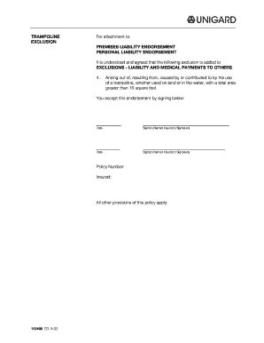 Trampoline Liability Exclusion Endorsement