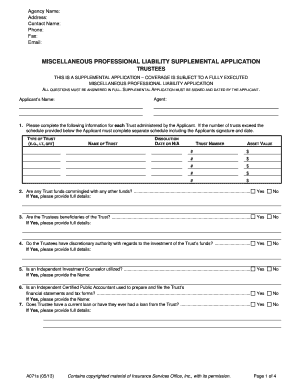 Miscellaneous Professional Liability Supplemental Application
