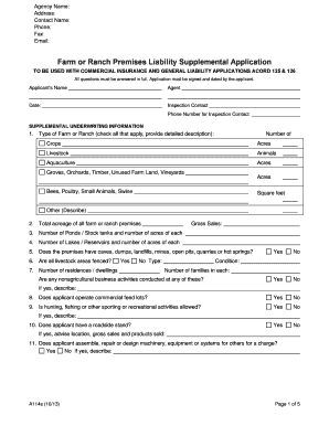 Farm or Ranch Premises Liability Supplemental Application