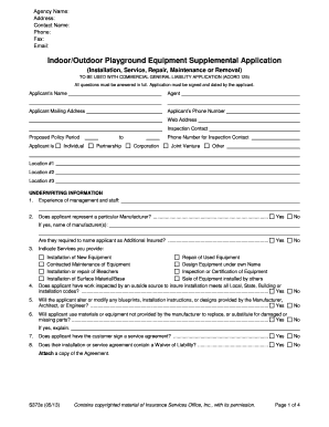 Indoor/Outdoor Playground Equipment Supplemental Application