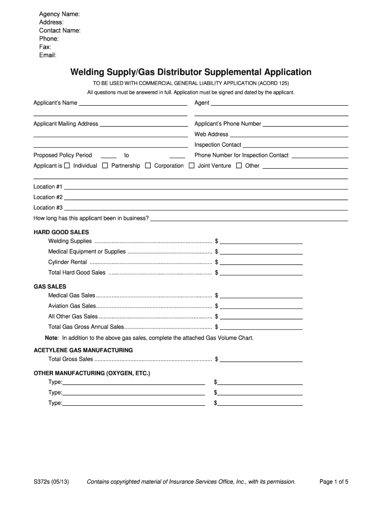 Fillable Online Welding SupplyGas Distributor Supplemental Application Fax Email Print pdfFiller