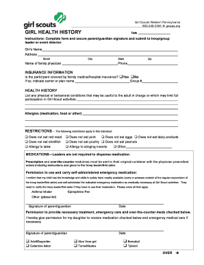 Girl Scout Health History Form