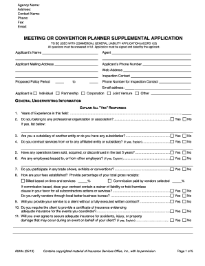 Meeting or Convention Planner Supplemental Application