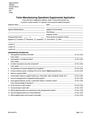 Trailer Manufacturing Operations Supplemental Application
