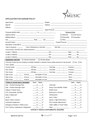 Garage Policy Application Form