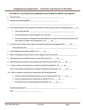 Church Insurance Supplemental Application