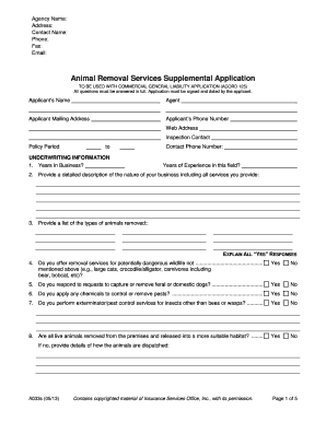 Animal Removal Services Supplemental Application
