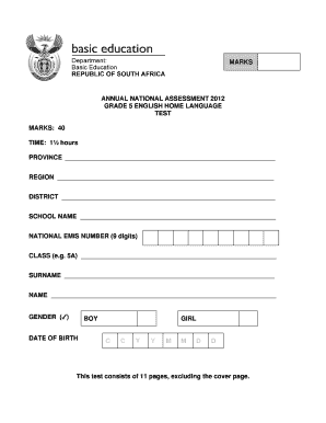 Grade 5 English Home Language Test
