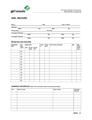 Girl Scout Service Record