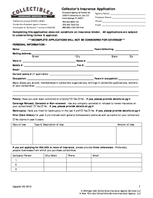 Collector's Insurance Application