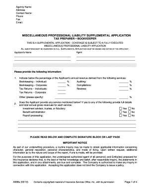 Miscellaneous Professional Liability Supplemental Application